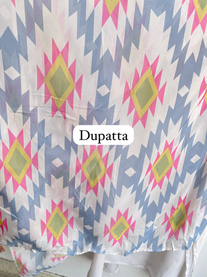 Ikkat print organza fabric unstitched ladies suit Rc18418