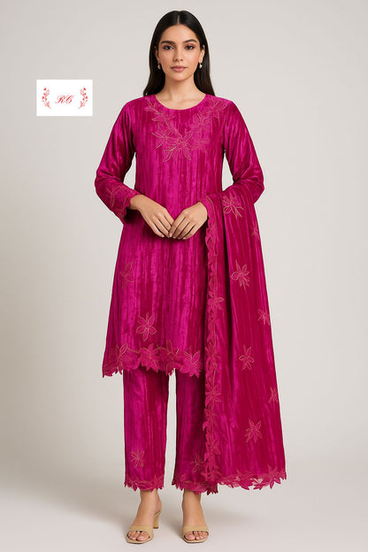 Crushed micra velvet unstitched ladies suit Rc17880