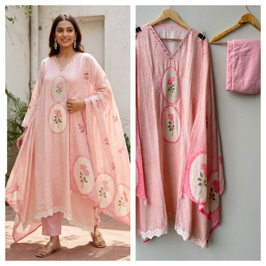 Self linen printed unstitched ladies suit Rc18999