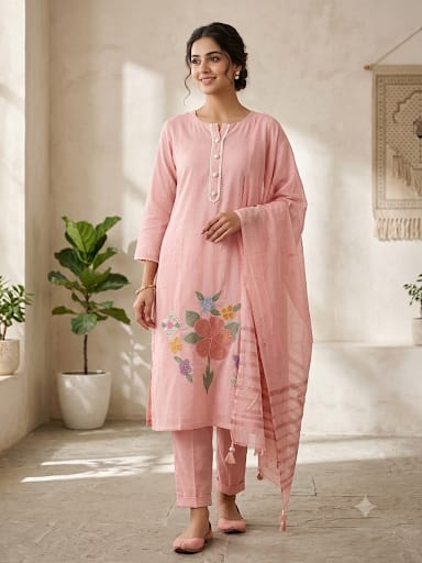 Mul chanderi brush painted unstitched ladies suit