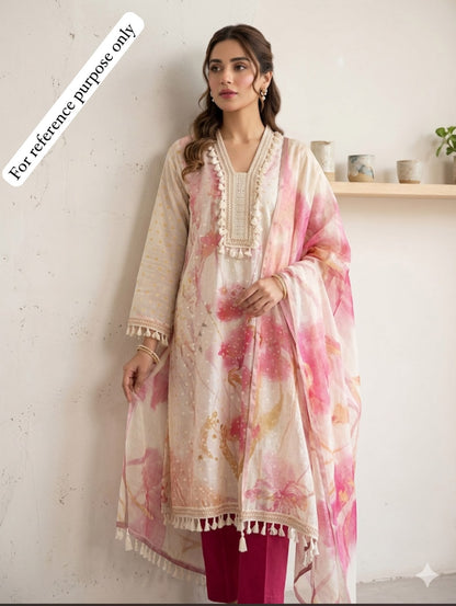 Mul chanderi brush painted weaving unstitched ladies suit Rc18963