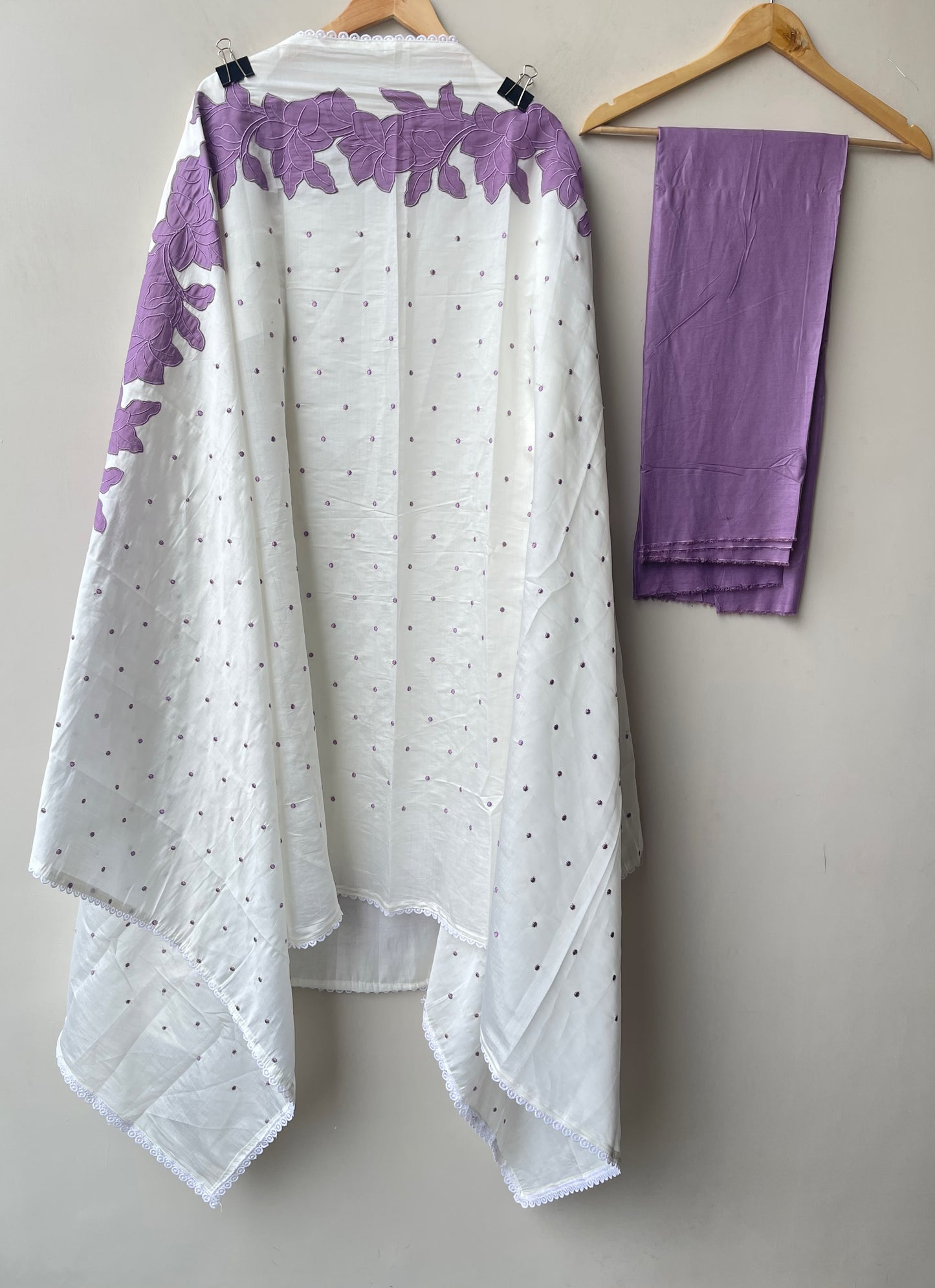 Mul Chanderi Cotton Resham Embroidered Unstitched Suit Set