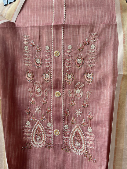 Designer Shimmer Linen Embroidered 3 Pcs Unstitched Suit Set