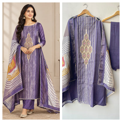 Designer Shimmer Linen Printed Unstitched 3 Pcs Suit Set