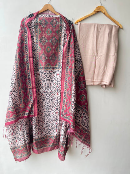 Soft mul chanderi printed unstitched ladies suit Rc18998