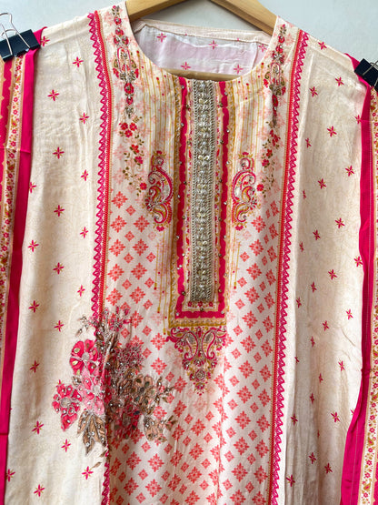 Crepe Satin Printed Unstitched Designer Suit Set