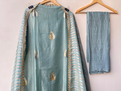 Banarasi shimmer silk printed unstitched ladies suit Rc19333 (a)