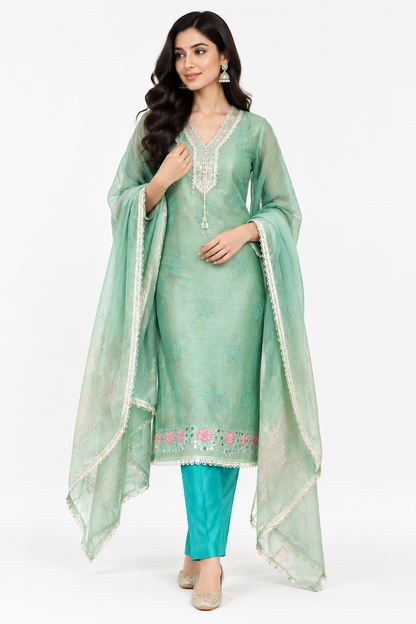 Designer Self Shimmer Silk 3 pcs Unstitched Suit Set