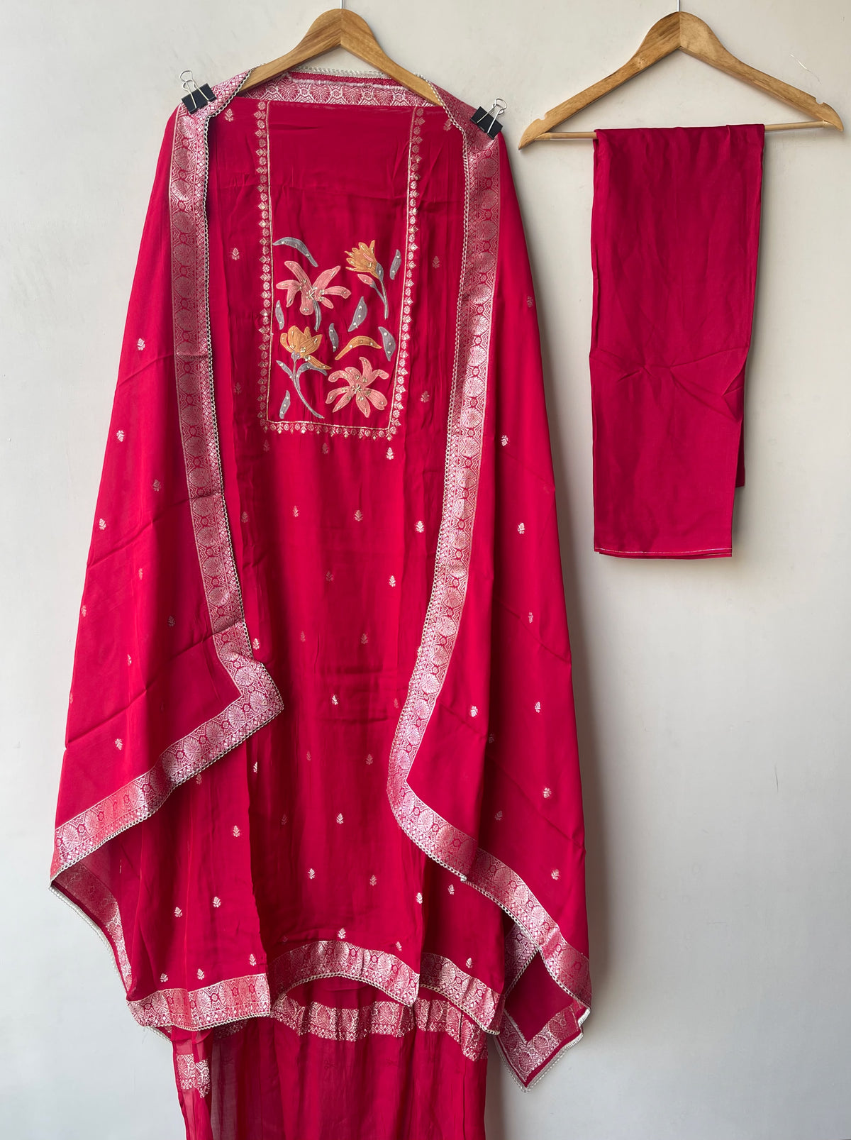 Banarasi Mul Chanderi 3pcs Designer Unstitched Suit Set