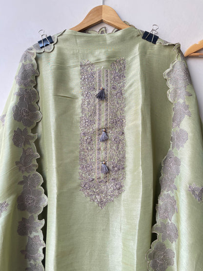 Premium Shimmer Silk Unstitched 3 Pcs Designer Suit Set