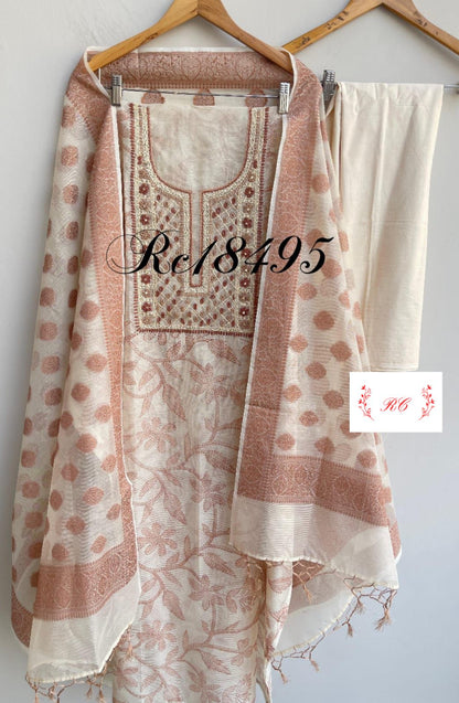 Fine kora printed unstitched ladies suit Rc18495