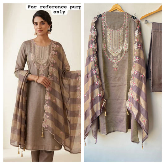 Crushed Shimmer Tissue Ladies Unstitched Suit with Zari Embroidery RC-19252(C) - Royal Chic by Priti