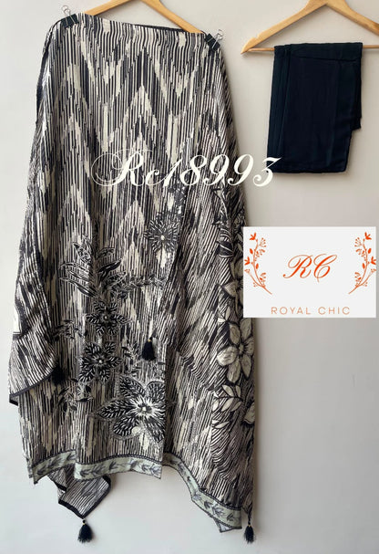 Zari weaving muslin printed ladies suit Rc18993