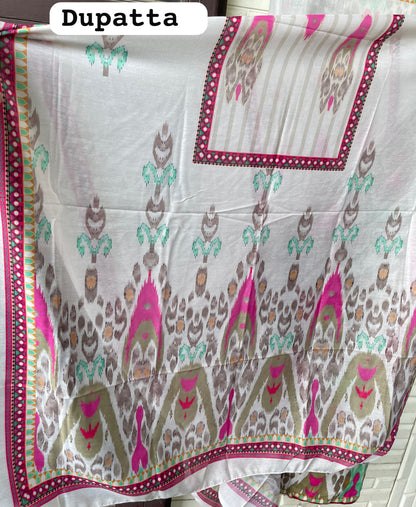Mul chanderi cotton printed unstitched ladies suit Rc19297