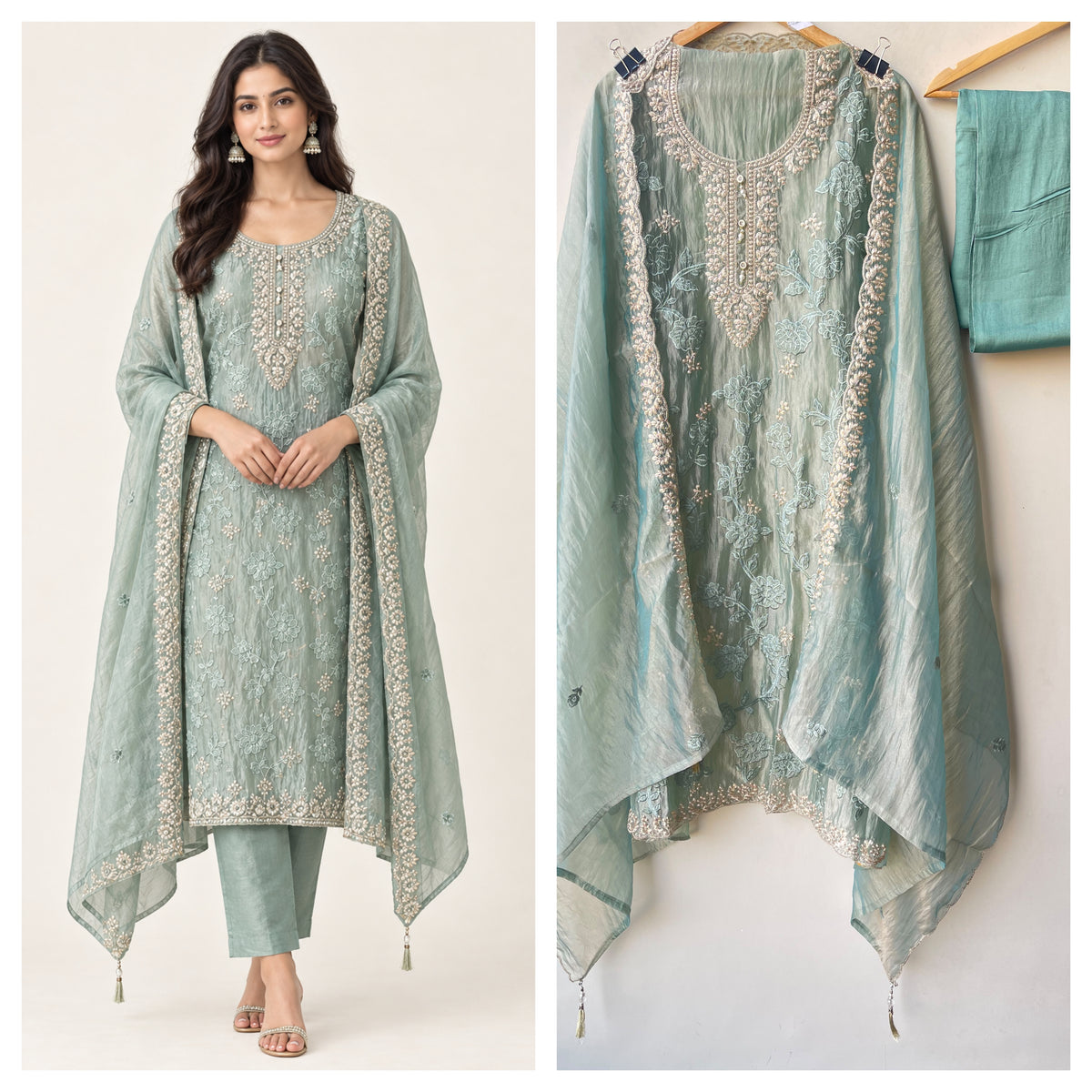 Premium Shimmer Tissue 3pcs Unstitched Designer Suit Set