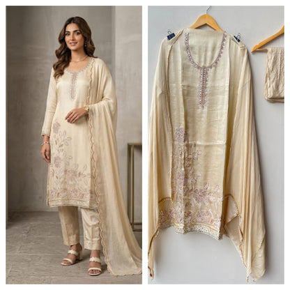 Giraffe silk unstitched ladies suit Rc19235