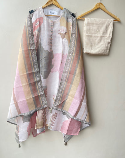 Linen printed fabric ladies unstitched suit Rc19042