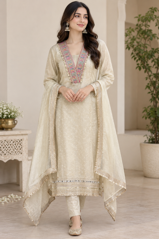 Banarasi shimmer tissue Embroidered Unstitched suit set