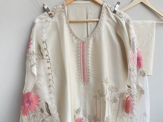 Muslin satin silk unstitched ladies suit Rc18279