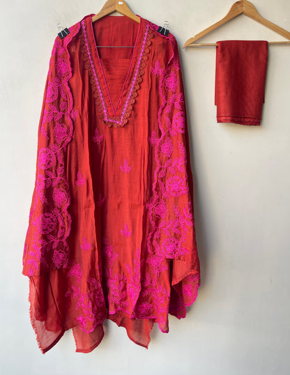 Elegant Unstitched Mul Chanderi 3 Pcs Suit Set