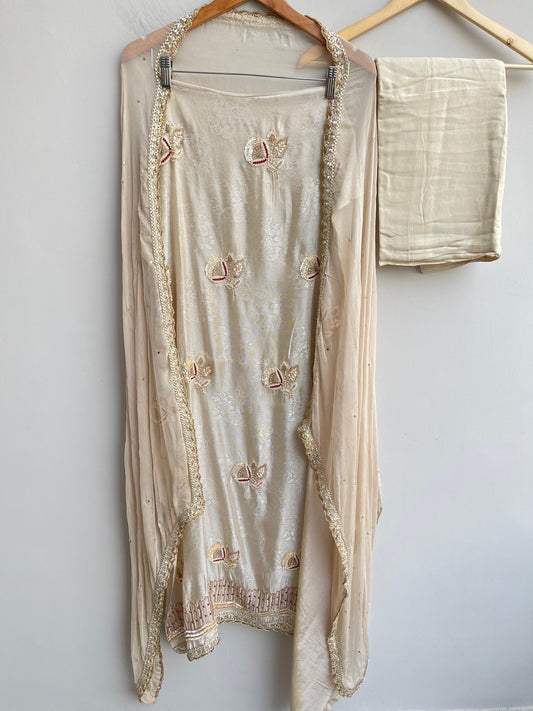Self Burberry Shimmer Silk Unstitched Ladies Suit RC-18557