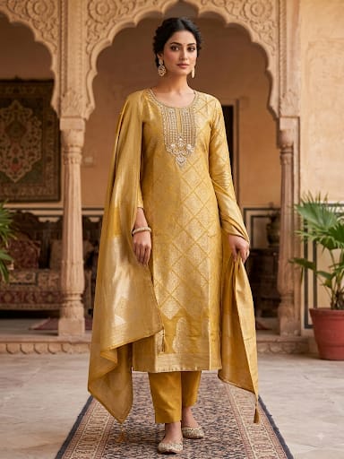 Fine Banarasi shimmer silk unstitched ladies suit Rc19261 (a)