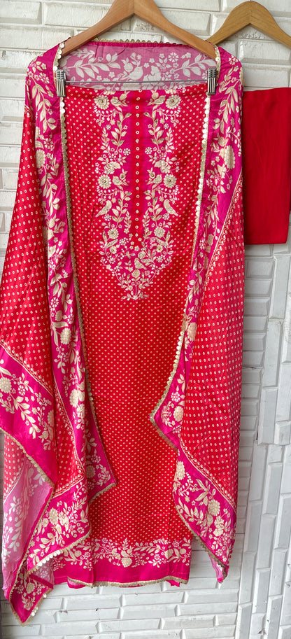 Gajji silk printed unstitched ladies suit Rc19296