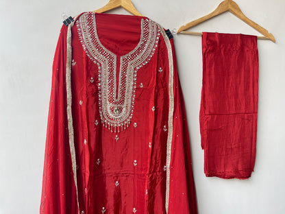 Crepe Satin 3 pcs Unstitched Designer Suit Set