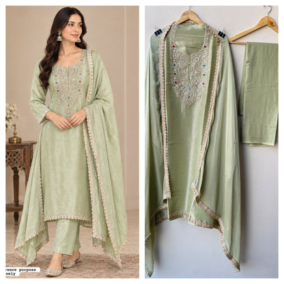 Shimmer Silk Kutdanna Embroidered unstitched ladies suit set