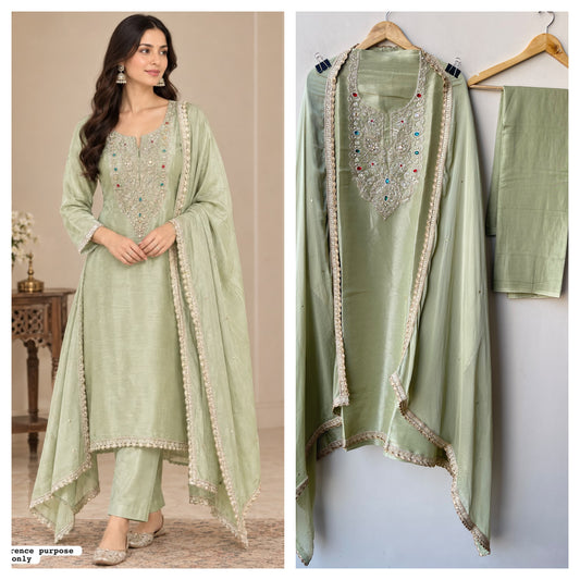 Shimmer Silk Kutdanna Embroidered unstitched ladies suit set