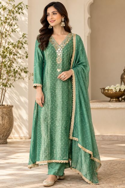 Banarasi Shimmer Silk Elegant Unstitched Suit Set