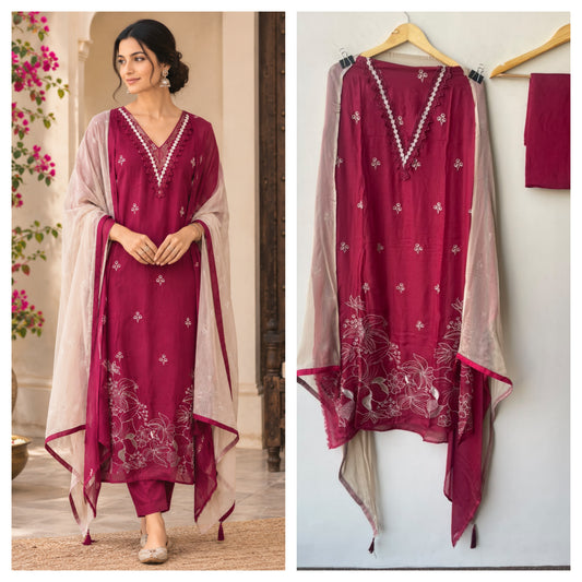 Elegant Resham Embroidered Unstitched Suit Set