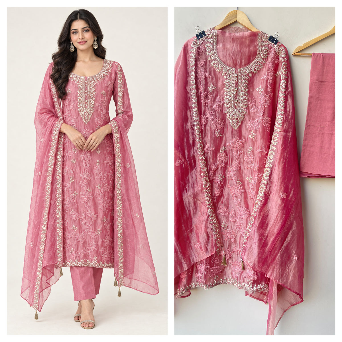 Premium Shimmer Tissue 3pcs Unstitched Designer Suit Set