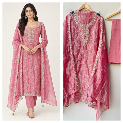 Premium Shimmer Tissue 3pcs Unstitched Designer Suit Set