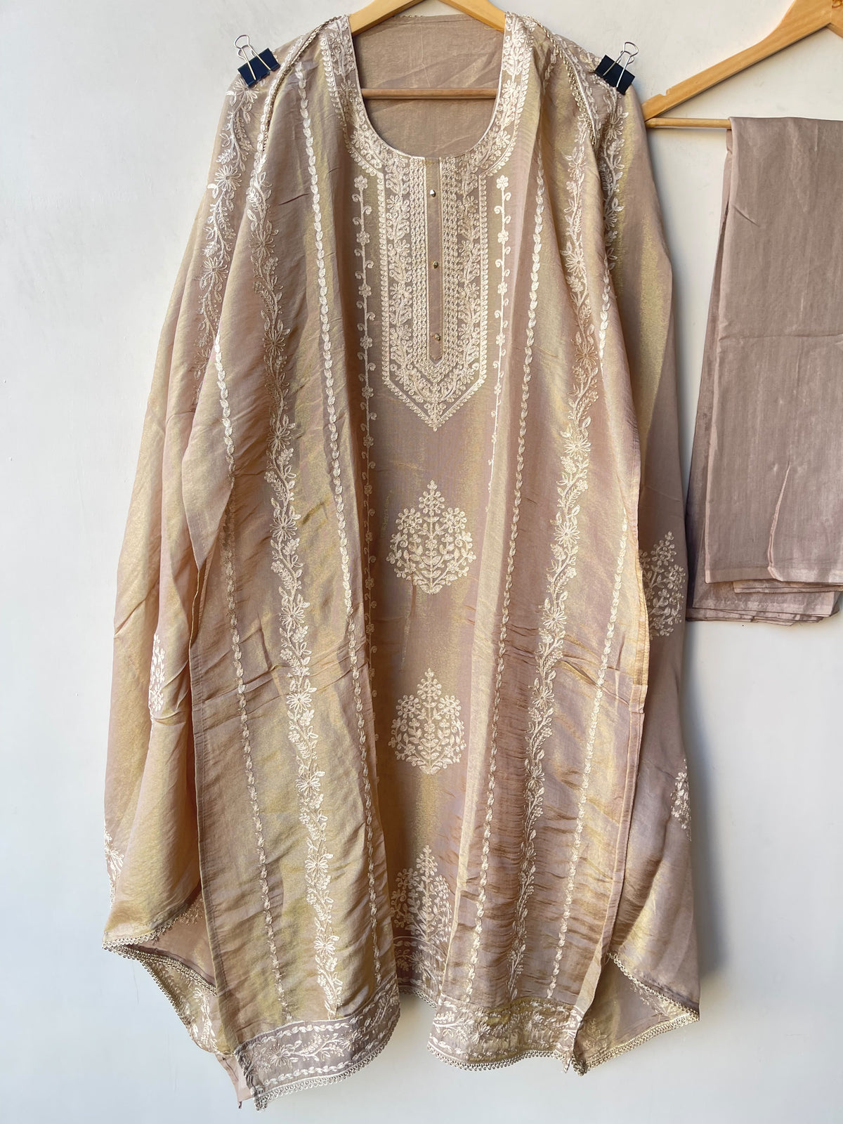 Designer Shimmer Silk 3pcs Unstitched Suit Set