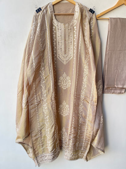 Designer Shimmer Silk 3pcs Unstitched Suit Set