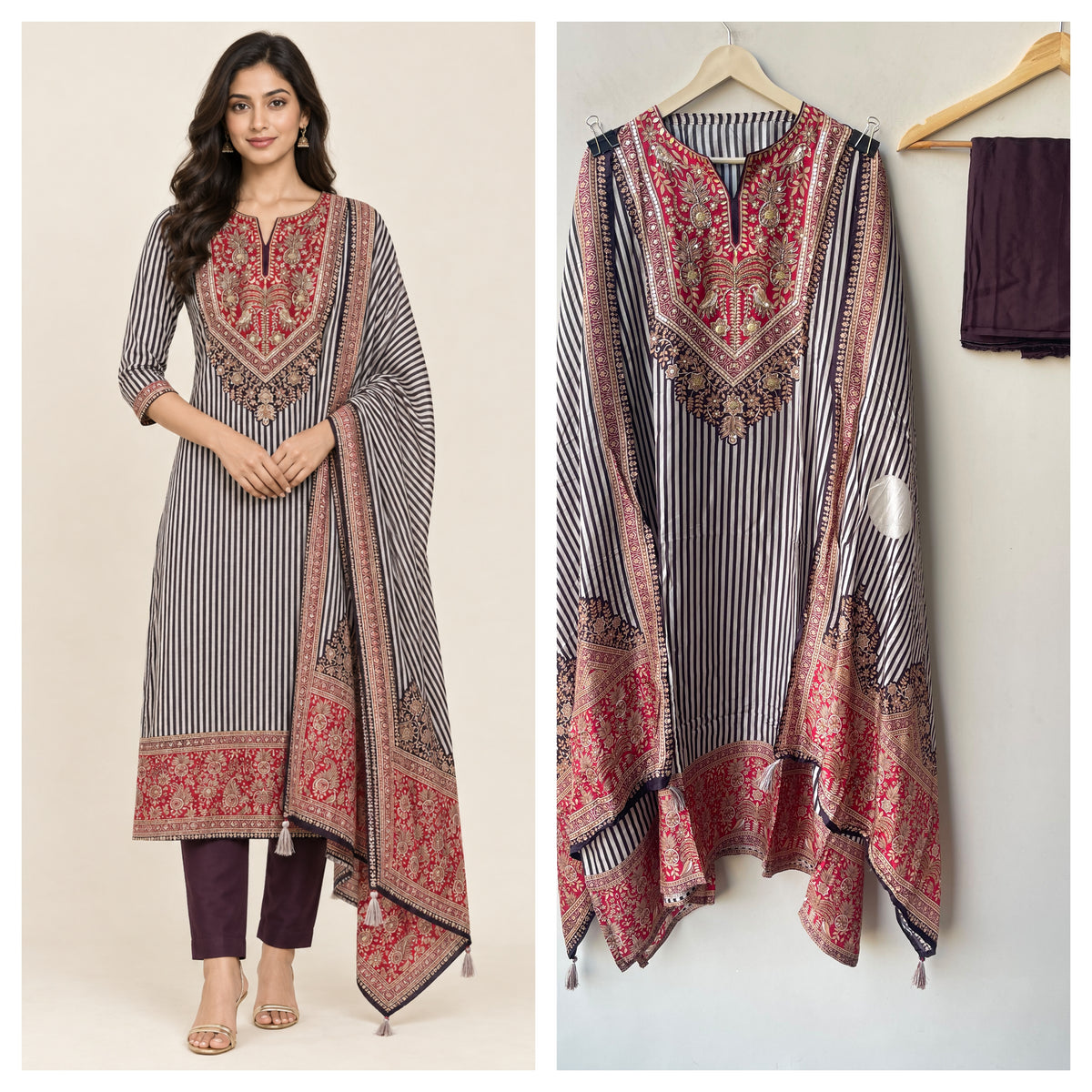 Exquisite Pure Silk Printed Unstitched Designer 3 Pcs Suit Set