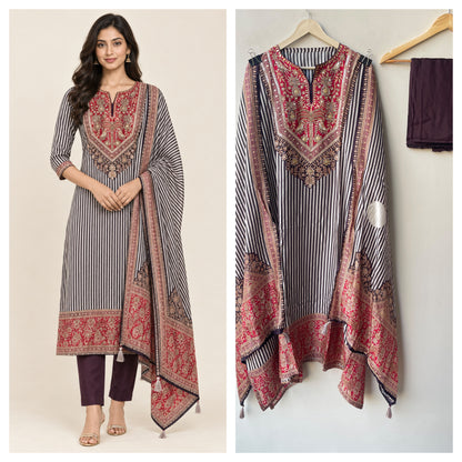 Exquisite Pure Silk Printed Unstitched Designer 3 Pcs Suit Set