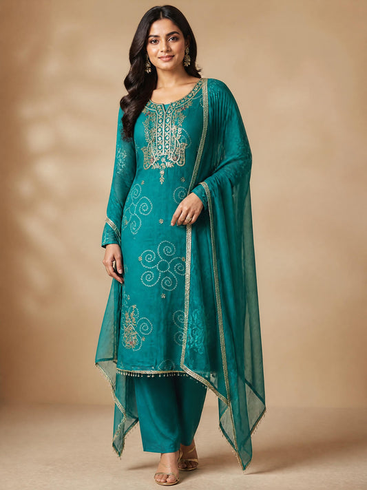 Premium Bandani Printed Organza Unstitched 3 Pcs Designer Suit Set