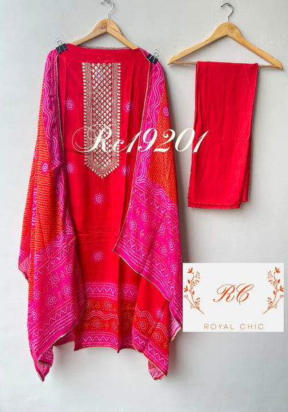 Gajji silk printed unstitched ladies suit Rc19201