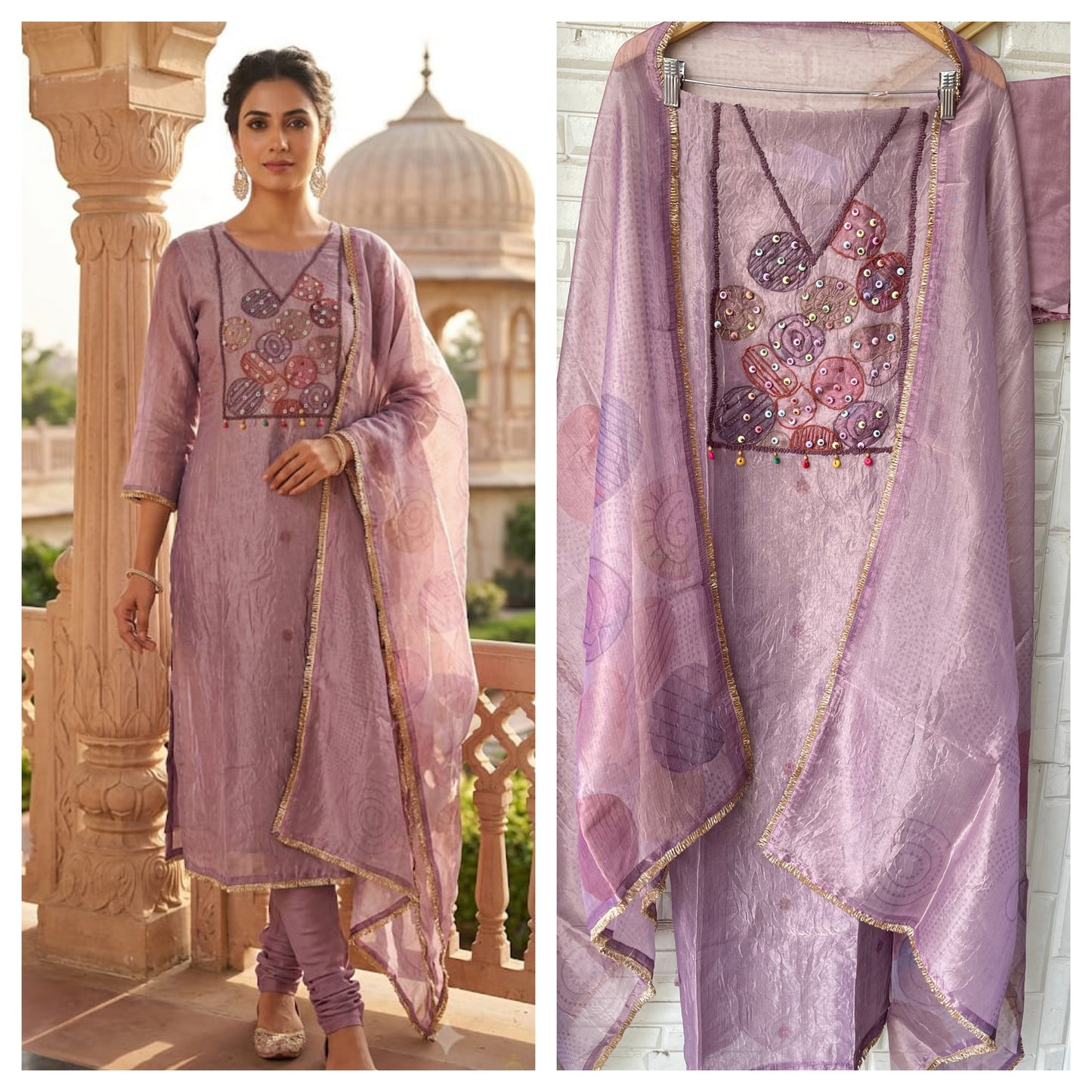 Crushed tissue unstitched ladies suit Rc19286