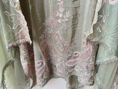 Satin crepe unstitched ladies suit Rc19298 (b)