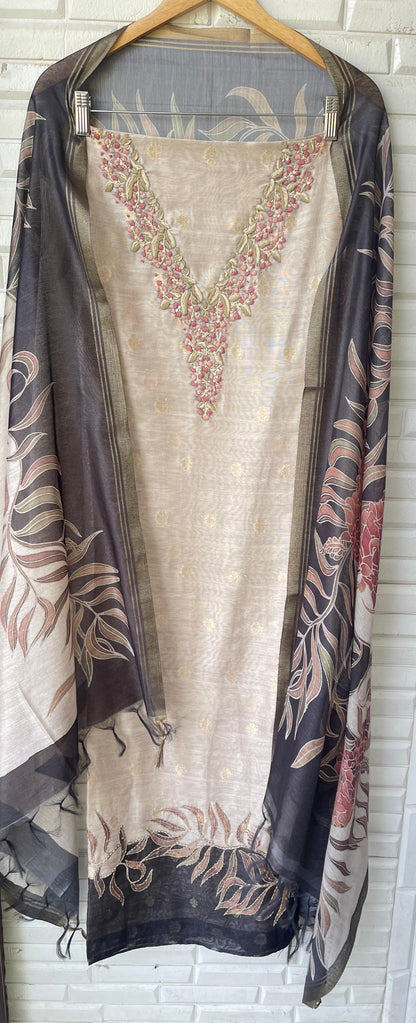 Banarasi soft linen silk unstitched ladies suit Rc17795