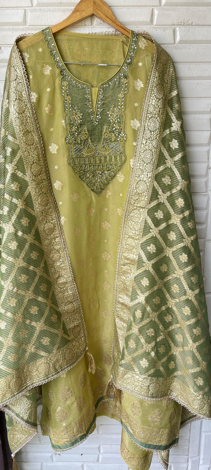 Banarasi shimmer silk unstitched ladies suit Rc17754