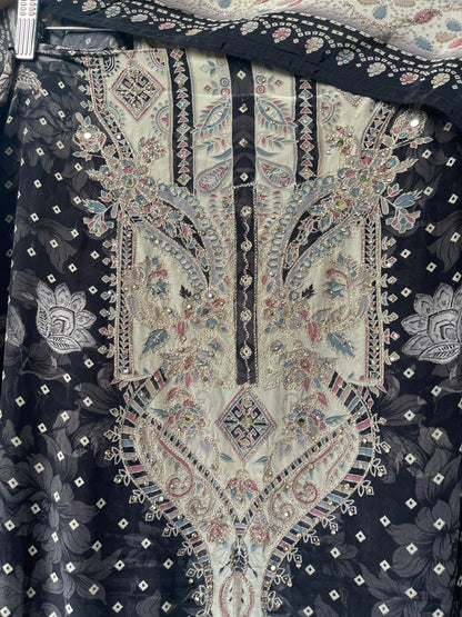 Crape satin unstitched ladies suit Rc17705