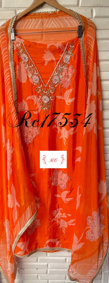 Glass organza unstitched ladies suit Rc17534