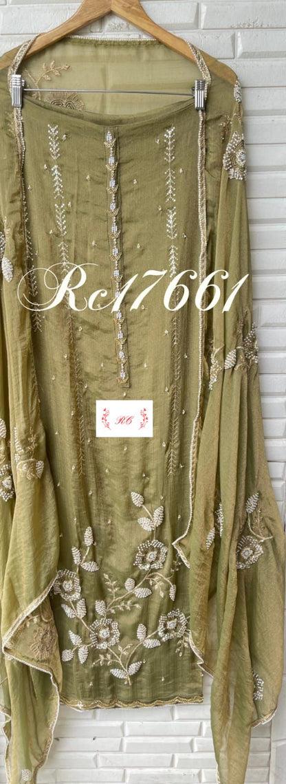Crushed chinnon silk unstitched ladies suit Rc17661  (b)