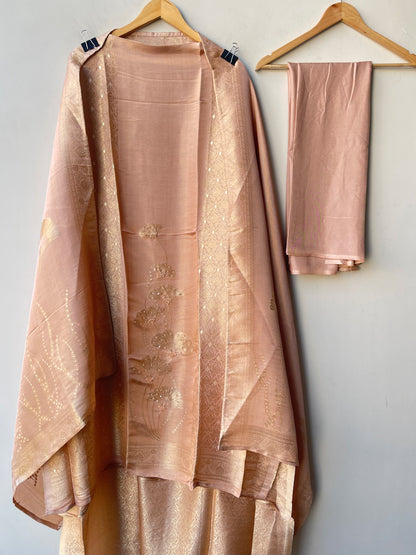 Designer Unstitched Banarasi Shimmer Silk 3pcs Suit Set