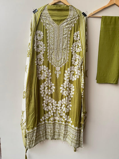 Muslin printed unstitched salwar suit with pearl and sequin resham embroidery – RoyalChicByPriti