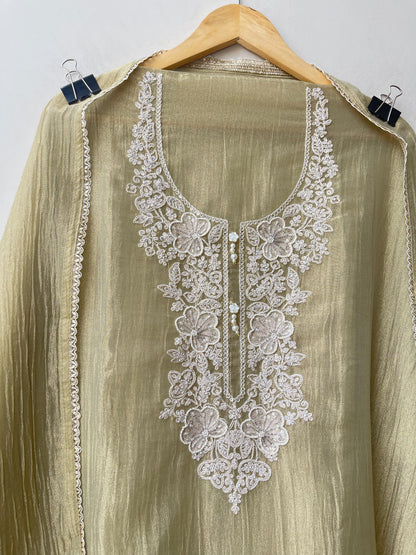 Crushed shimmer tissue 3 stunning color options premium unstitched ladies suit set